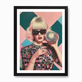 Cool Girl With Glasses Holding A Disco Ball Art Print