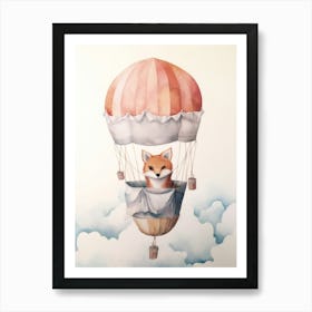 Baby Fox 1 In A Hot Air Balloon Art Print