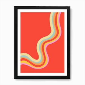 Minimal Groovy Rainbow Flow on Red Póster