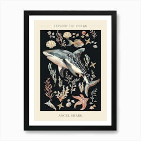 Angel Shark Seascape Black Background Illustration 3 Poster Art Print