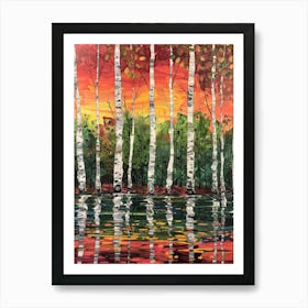 Birch Trees At Sunset Art Print