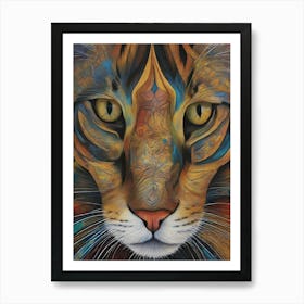 Abstract Art Of Tattoos Face Cat Art Print