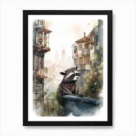 A Raccoon In City Watercolour Illustration Storybook 3 Art Print