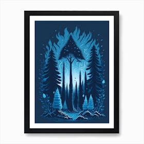 A Fantasy Forest At Night In Blue Theme 48 Art Print