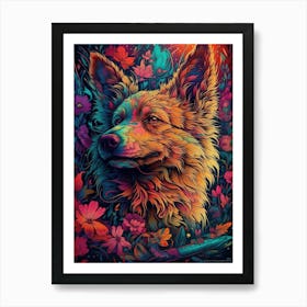 Dog In Flowers Art Print