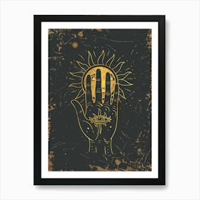 Golden Hand With Sun And Eye Art Print