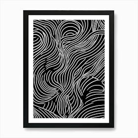 Wavy Sketch In Black And White Line Art 12 Art Print