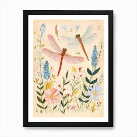 Folksy Floral Animal Drawing Dragonfly 2 Art Print