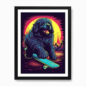Newfoundland Dog Skateboarding Illustration 4 Art Print