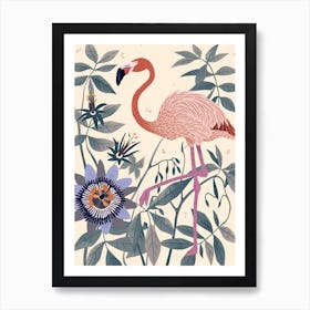 Jamess Flamingo And Passionflowers Minimalist Illustration 1 Art Print