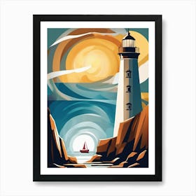 Lighthouse At Sunset Art Print