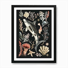 Smooth Hammerhead Shark Black Background Illustration 1 Art Print