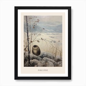 Vintage Winter Animal Painting Poster Porcupine Art Print