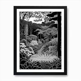 Atlanta Botanical Garden, Usa Linocut Black And White Vintage Art Print