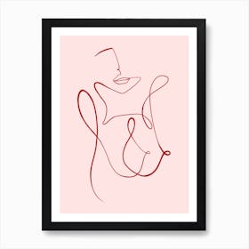 One line Pink Nude 3 Art Print