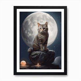 Cat In The Moonlight Art Print