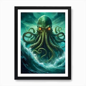 Angry Cthulhu Attacks Art Print