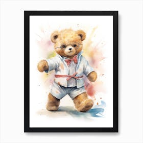 Taekwondo Teddy Bear Painting Watercolour 4 Art Print