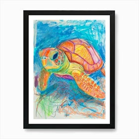 Sea Turtle Rainbow Abstract Scribble 1 Art Print