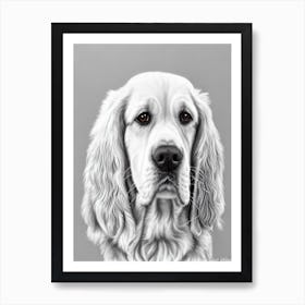 Clumber Spaniel B&W Pencil Dog Art Print