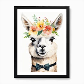 Baby Alpaca Wall Art Print With Floral Crown And Bowties Bedroom Decor (15) Art Print