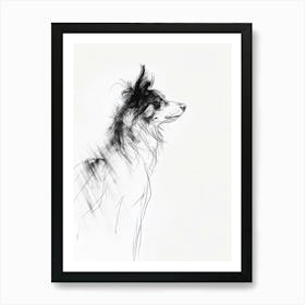 Border Collie Dog Charcoal Line 3 Art Print
