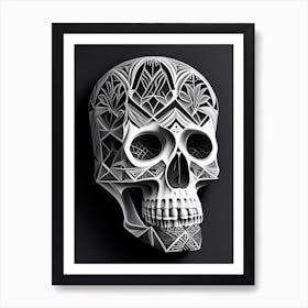 Skull With Geometric Designs 3 Linocut Art Print