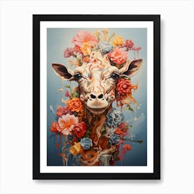 Giraffe With Flowers Art Print