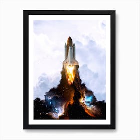 Space Launch Rocket Galaxy Universe Art Print