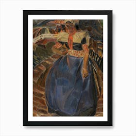 Woman In A Blue Dress Art Print