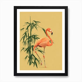 Lesser Flamingo And Bamboo Minimalist Illustration 3 Art Print