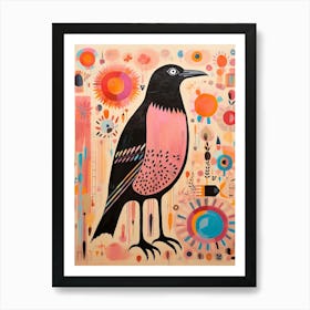 Pink Scandi Crow 1 Art Print