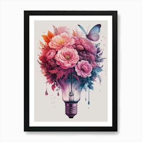 Light Bulb With Flowers Art Print