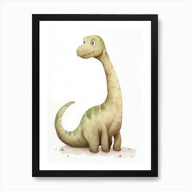 Cute Cartoon Apatosaurus Dinosaur Watercolour 3 Art Print