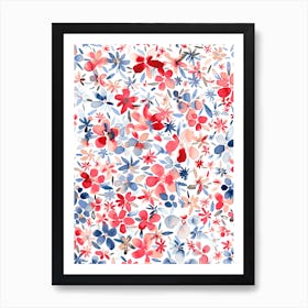 Colorful Flowers Petals Blue Art Print