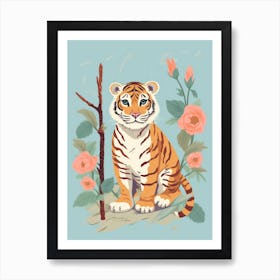 Tiger With Roses Art Print