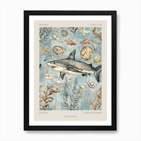 Pastel Blue Goblin Shark Watercolour Seascape Pattern 1 Poster Art Print