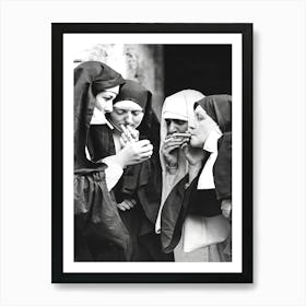 Nuns Smoking, Funny Vintage Black and White Old Photo Art Print