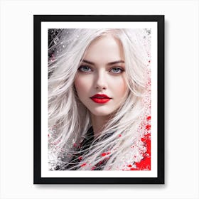 White Haired Girl With Red Lipstick Art Print