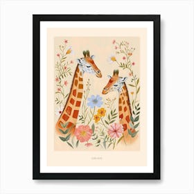 Folksy Floral Animal Drawing Giraffe Poster Poster