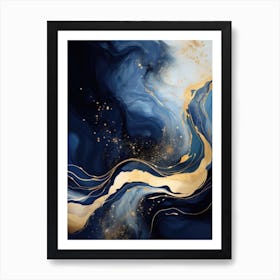 Gold And Blue Abstract Painting Art Print