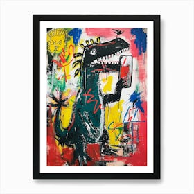 Abstract Wild Brushstroke Dinosaur Taking A Selfie 2 Art Print