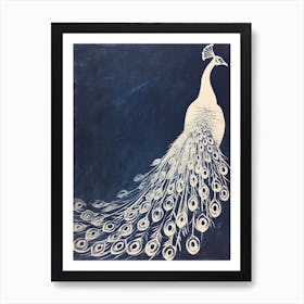 Navy & White Peacock Portrait 3 Art Print