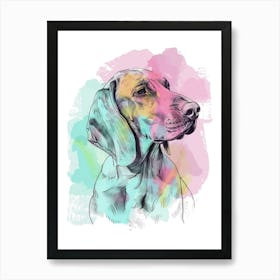 Colourful Watercolour Redbone Hound Dog Line Illustration 1 Art Print