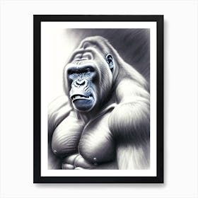 Gorilla Beating Chest Gorillas Greyscale Sketch 1 Art Print