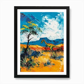 Colourful Dinosaur In The Desert Painting 2 Art Print