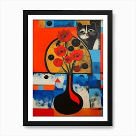 Gladoli With A Cat 4 Surreal Joan Miro Style  Art Print