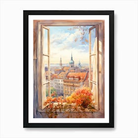 Window View Of Munich Germany In Autumn Fall, Watercolour 4 Art Print