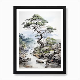 Shikoku Pilgrimage In Shikoku, Japanese Brush Painting, Ukiyo E, Minimal 3 Art Print