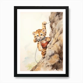 Tiger Illustration Rock Climbing Watercolour 1 Art Print